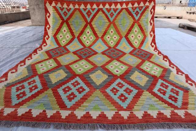 5x7 Chubi Kilim Flatweave Rug, Turkmen Oriental Rug, New Tribal Afghan Maimana Vintage Rug For Bedroom, Livingroom - image 1