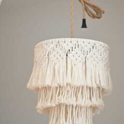 Boho Macrame Chandelier, Plug in Pendant Light, Handmade Ceiling Lamp Shade, Home Decor - thumbnail 4