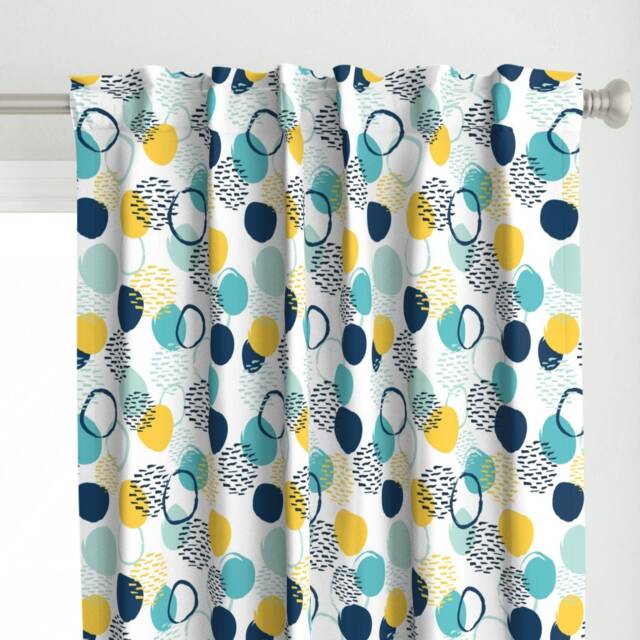 Bright Circles Curtain Panel - Aqua Yellow Teal Bold Polka Dots Custom Abstract By Essentially_Nomadic - image 1