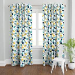 Bright Circles Curtain Panel - Aqua Yellow Teal Bold Polka Dots Custom Abstract By Essentially_Nomadic - thumbnail 2