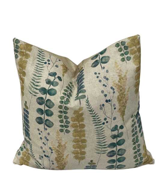 Eucalyptus Meadow Cushion Cover - Botanical Cotton Linen in Teal, Green & Gold - Handmade The UK - image 1