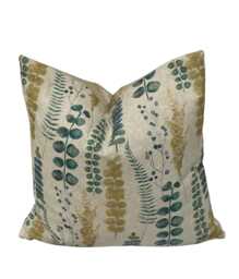 Eucalyptus Meadow Cushion Cover - Botanical Cotton Linen in Teal, Green & Gold - Handmade The UK - thumbnail 1