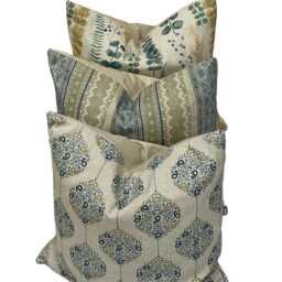 Eucalyptus Meadow Cushion Cover - Botanical Cotton Linen in Teal, Green & Gold - Handmade The UK - thumbnail 3