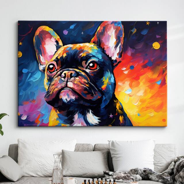 Colorful French Bulldog Dog Pet Abstract Modern Oil Painting Wall Art, Framed Canvas Poster Print, Home Kitchen Office Room Decor, Gifts - image 1