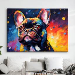 Colorful French Bulldog Dog Pet Abstract Modern Oil Painting Wall Art, Framed Canvas Poster Print, Home Kitchen Office Room Decor, Gifts - thumbnail 1