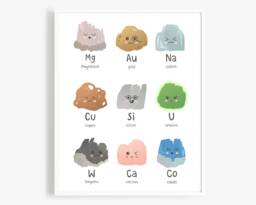 Kawaii Elements Art Print - Sceince Wall Art, Kids Room Colorful Decor, Nursery - thumbnail 1