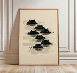 Japanese Frog Pond Poster, Minimalist Animal Art Print, Modern Nature Wall Art, Black & Beige Wildlife Decor, Quirky Contemporary Artwork - thumbnail 1