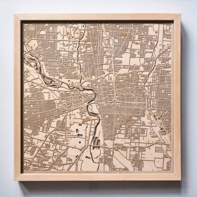 Columbus Ohio Wooden Map - Laser Cut City Streets, Framed 3D Wall Art - image 1