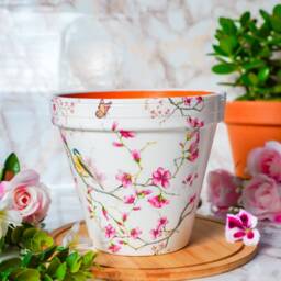 Decoupaged Bird Plant Pot, Hand-Painted Terracotta, Floral Pretty Planter - thumbnail 2