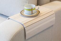 Sofa Tray Table White/Wooden Coffee Lap Desk Small Spaces Arm Gift For Mum Moving - thumbnail 1