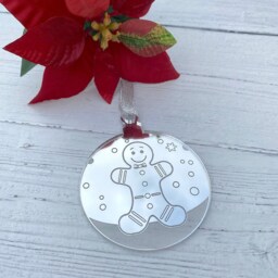 Silver Mirrored Acrylic Gingerbread Man Christmas Tree Ornament - thumbnail 2