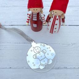 Silver Mirrored Acrylic Gingerbread Man Christmas Tree Ornament - thumbnail 3