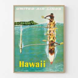 Vintage Hawaii Travel Poster United Air Lines Honolulu Surf Wall Art Print - thumbnail 1