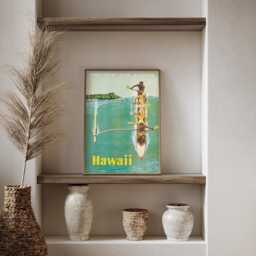 Vintage Hawaii Travel Poster United Air Lines Honolulu Surf Wall Art Print - thumbnail 3
