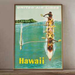 Vintage Hawaii Travel Poster United Air Lines Honolulu Surf Wall Art Print - thumbnail 2