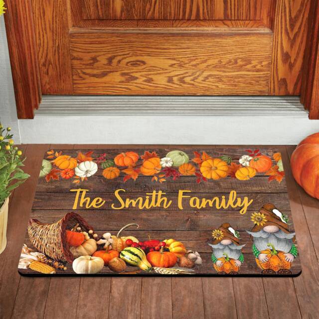 Custom Family Name Doormat Autumn Pumpkin Harvest Welcome Mat, Halloween Doormat - image 1