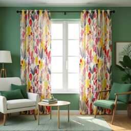 Colorful Floral Curtains, Vibrant Watercolor Botanical Print Drapes, Tropical Flower Pattern Custom Made Window Panels, Rod Pocket Curtains - thumbnail 2
