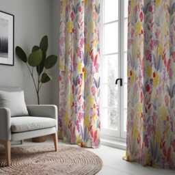 Colorful Floral Curtains, Vibrant Watercolor Botanical Print Drapes, Tropical Flower Pattern Custom Made Window Panels, Rod Pocket Curtains - thumbnail 3
