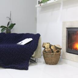 Chunky Knit Merino Wool Blanket Bulky Throw, Dark Blue Gift - thumbnail 3