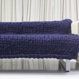 Chunky Knit Merino Wool Blanket Bulky Throw, Dark Blue Gift - thumbnail 2
