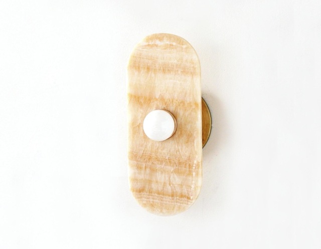 Oval Onyx Stone & Brass Mid Century Sconce Light Modern Wall Fixture Lamp Bedside Lighting Vanity Entry - image 1