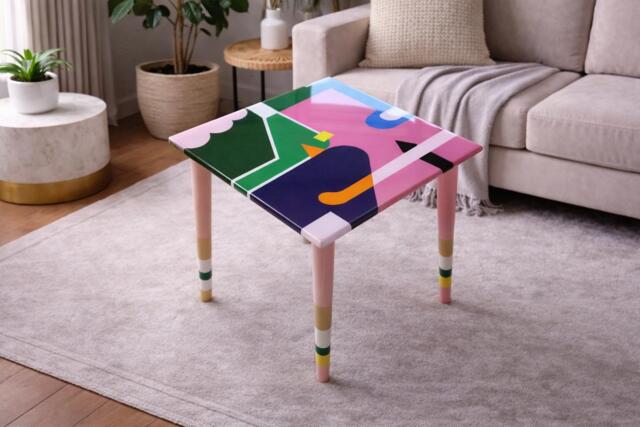 Handmade Colorful Resin Art Side Table Funky Coffee Table - image 1