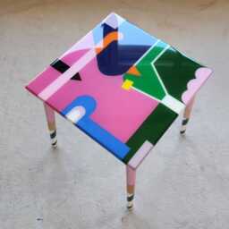 Handmade Colorful Resin Art Side Table Funky Coffee Table - thumbnail 2