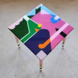 Pink Resin Coffee Table, Funky Geometric Accent Table With Painted Legs - thumbnail 4