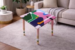 Pink Resin Coffee Table, Funky Geometric Accent Table With Painted Legs