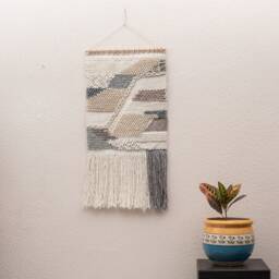 The Indoor Store - Hand Woven Cotton & Wool Grey Wall Hanging, Bohemian/Boho