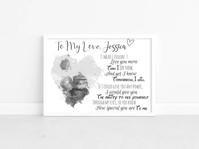 Up Personalised Print Gift For Loved One A4 Husband, Wife, Word Art Love Poem Carl & Ellie Quotes, Gift Her, Him, Print - image 1