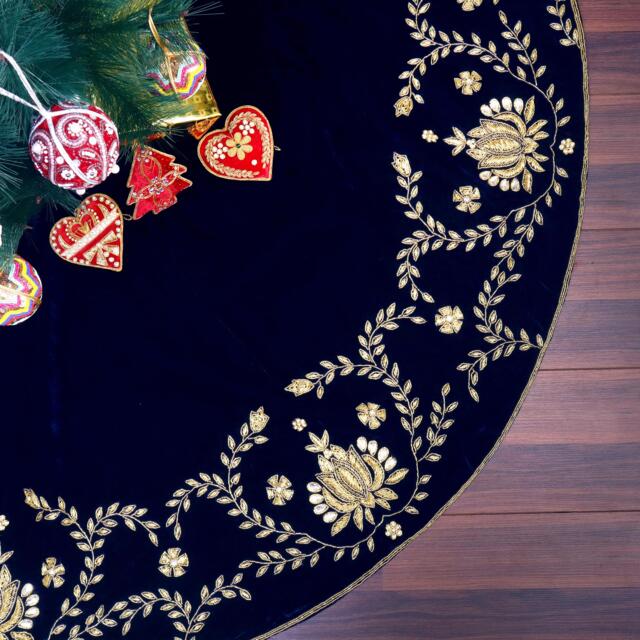 Navy Blue Velvet Christmas Tree Skirt 90 - image 1