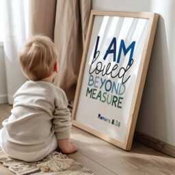 Loved Beyond Measure Print, Boys Bedroom, Christian Wall Art, Nursery Bible Verse Toddler Bedroom You Are Baby Boy - thumbnail 1