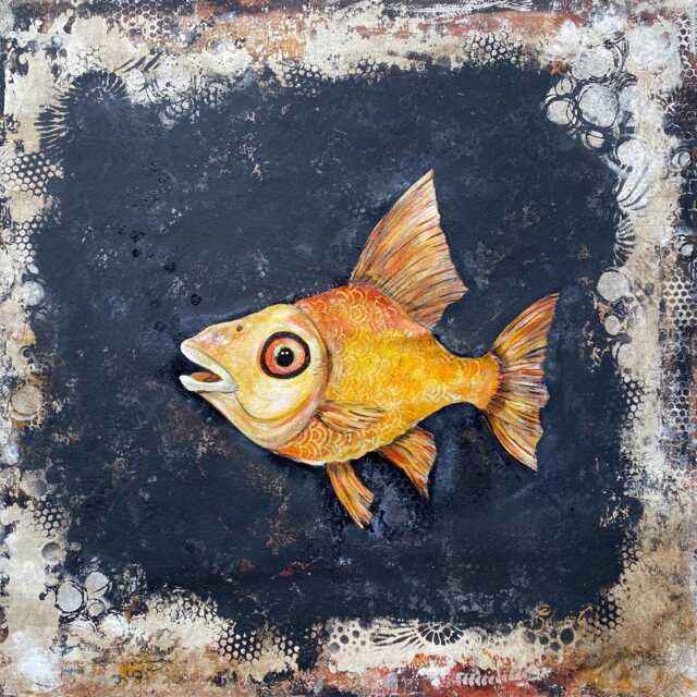 Hand Painted Abstract Fish Art Floor Cloth Wall Tapestry - image 1