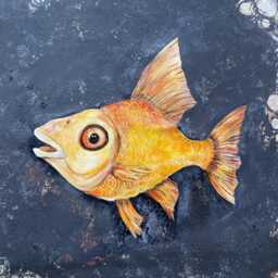 Hand Painted Abstract Fish Art Floor Cloth Wall Tapestry - thumbnail 2