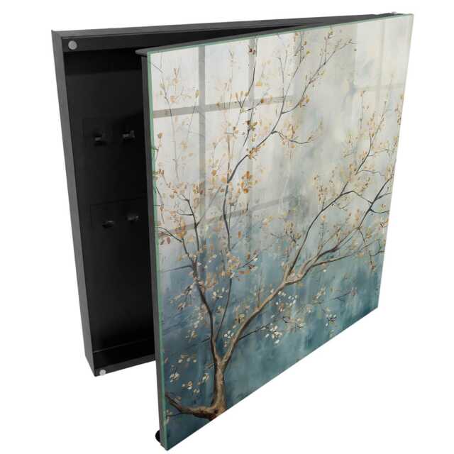 Nature's Relaxation Wall Mounted Key Cabinet, Blue Box For Wall, Painterly Flowers & Plants, Lovers Of Nature Peace - image 1