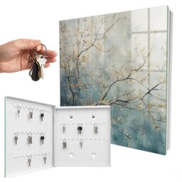 Nature's Relaxation Wall Mounted Key Cabinet, Blue Box For Wall, Painterly Flowers & Plants, Lovers Of Nature Peace - thumbnail 2