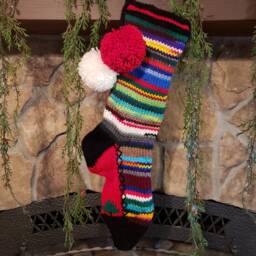 Old Fashioned Hand Knit Christmas Stocking Rag Series Red Foot Fir Tree - thumbnail 2