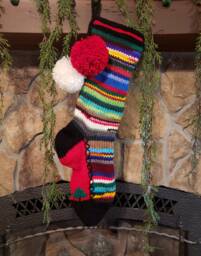 Old Fashioned Hand Knit Christmas Stocking Rag Series Red Foot Fir Tree - thumbnail 1