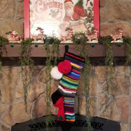 Old Fashioned Hand Knit Christmas Stocking Rag Series Red Foot Fir Tree - thumbnail 3