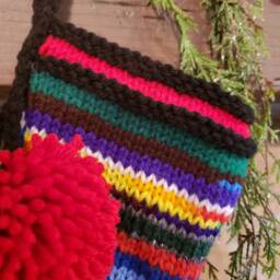 Old Fashioned Hand Knit Christmas Stocking Rag Series Red Foot Fir Tree - thumbnail 4