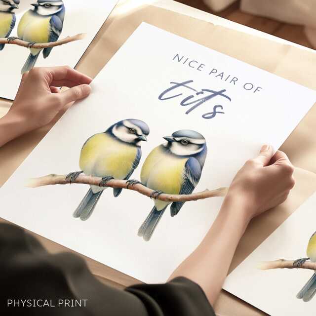 Bathroom Wall Print, Tits Poster, Bird Funny Art, Toilet Print Gift, Lover Decor - image 1