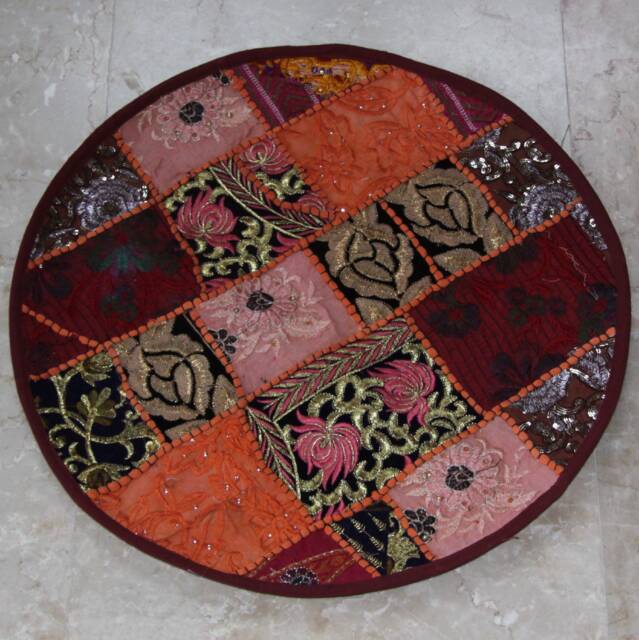 Orange & Round Patchwork Cushion Cover, Old Embroidery - image 1