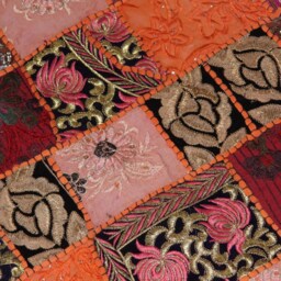 Orange & Round Patchwork Cushion Cover, Old Embroidery - thumbnail 2