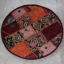 Orange & Round Patchwork Cushion Cover, Old Embroidery - thumbnail 1