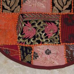 Orange & Round Patchwork Cushion Cover, Old Embroidery - thumbnail 3