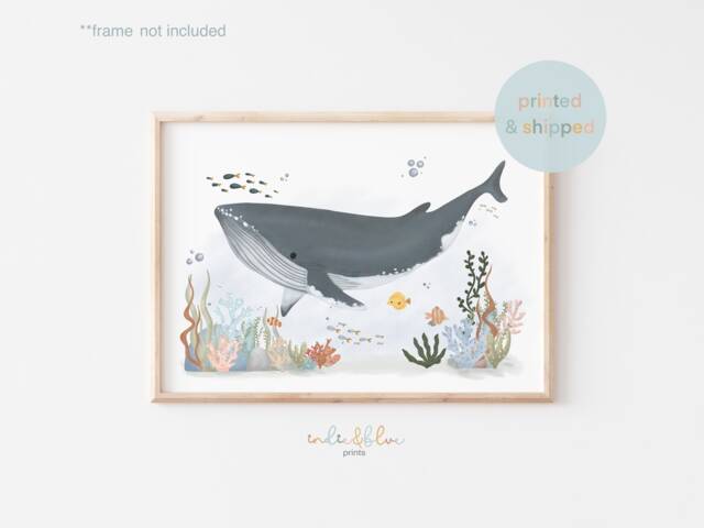 Whale Unframed Print, Under The Ocean Nursery Nautical Nursery, Sea Animals, Scandi Decor, Playroom Prints - image 1