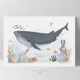 Whale Unframed Print, Under The Ocean Nursery Nautical Nursery, Sea Animals, Scandi Decor, Playroom Prints - thumbnail 2