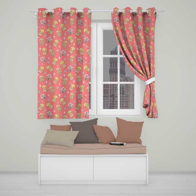 Cute Gingerbread Cookies Candy House Sweets Red Background Seamless Pattern Readymade Eyelet Ring Top Thermal 100% Blackout Curtains - image 1