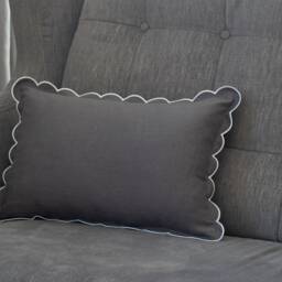 Dark Gray Linen Scalloped Edge Pillow Cover With White Or Black Detailing - thumbnail 2